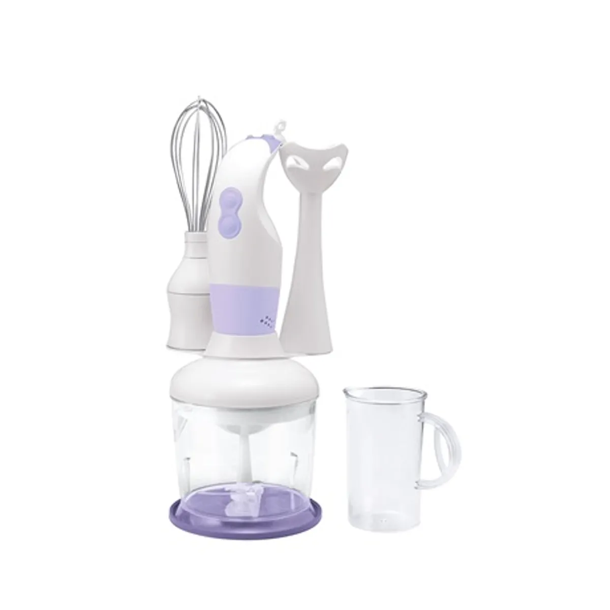 Hausmeister HM5505 mixer szett rozsdamentes acél vágópenge két sebesség, cserélhető rúdmixer szár, habverő és aprító 0,75 l edény 0,5 l mérőpohár tároló #1