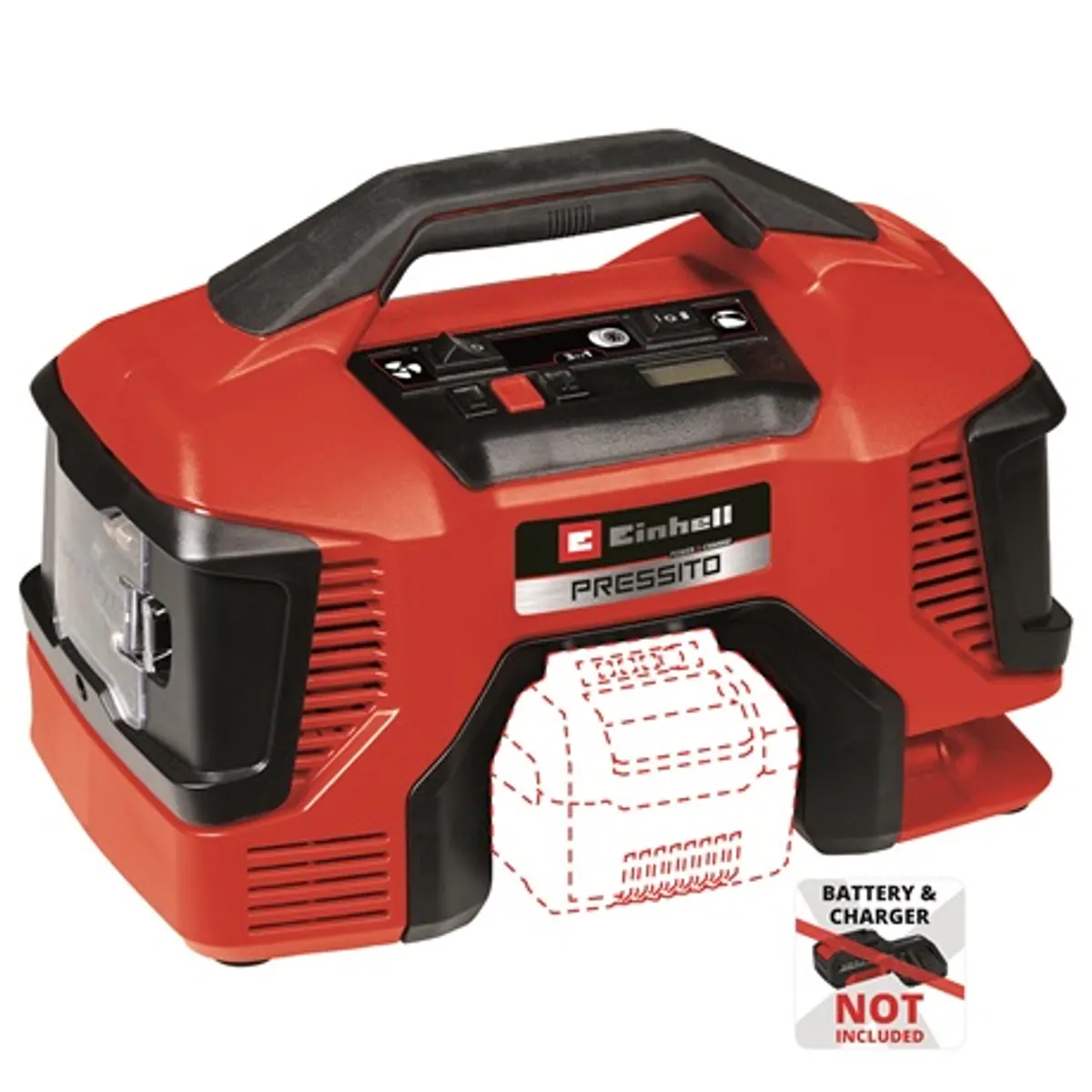 Einhell pressito 18-21 solo Akkus kompresszor 18V digitális nyomásmérő automatikus kikapcsolás bar, PSI és kPa adapterkészlet #1