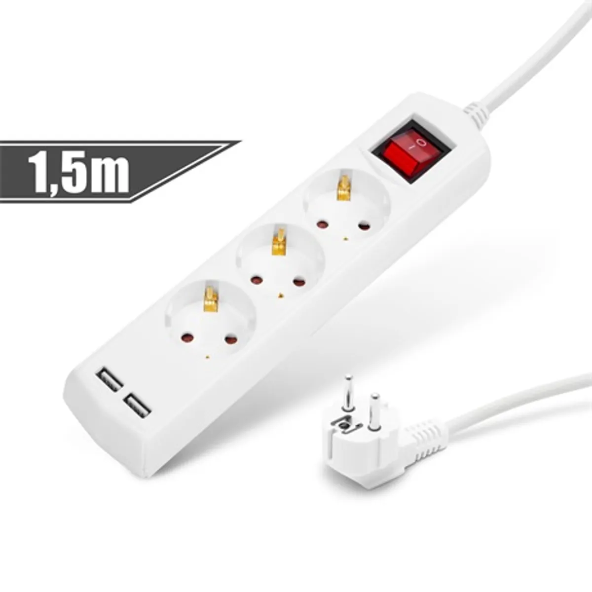 Delight 20221U Elosztó 3-as 1,5 m 2 USB kapcsolós fehér #1