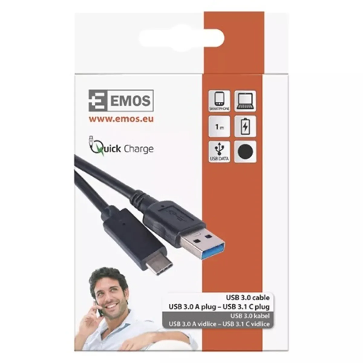 Emos SM7021BL USB-A USB-C töltő- és adatkábel 1 m fekete #3