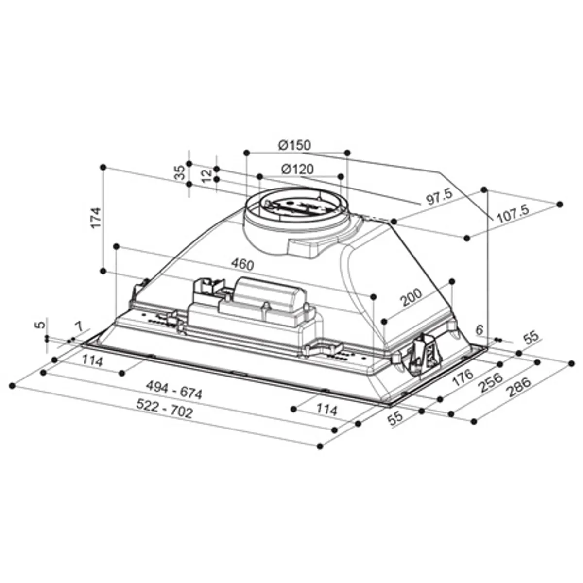 Faber INKA SMART HCS X A70 páraelszívó beépíthető 700, 3 fokozat 180-390 m3h energia B elektromechanikus 2x led fém kazettás mosható szűrő #1