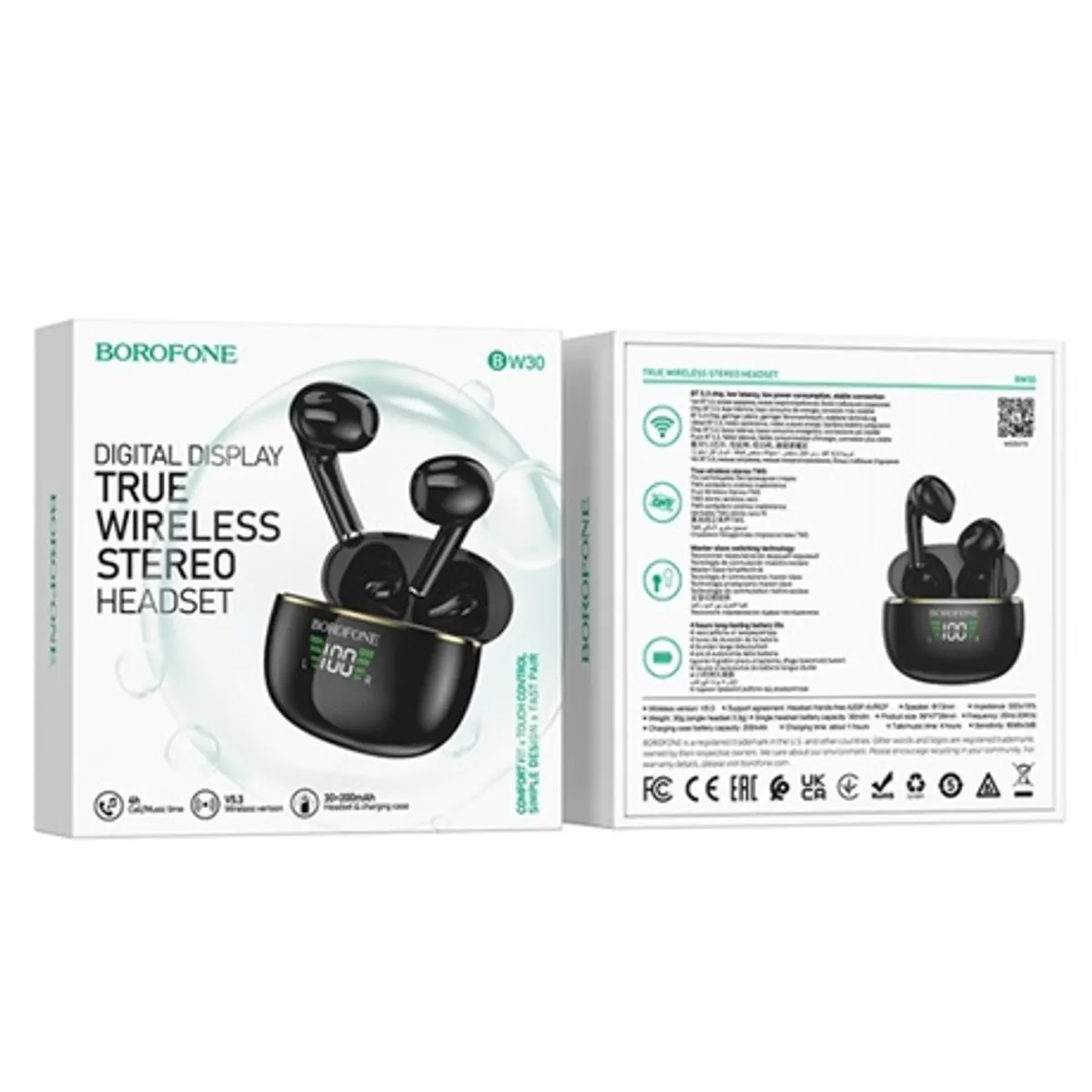 Borofone BW30 Cheerful fülhallgató fekete BT5.3 LCD kijelzős töltőtokkal #3