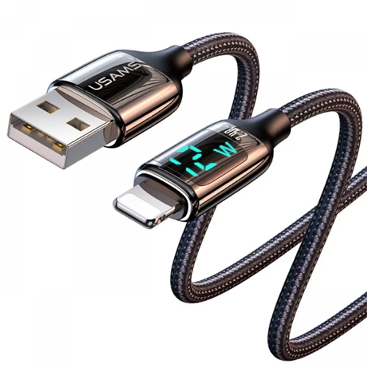 Usams SJ543USB01 USB-A Lightning kábel LCD kijelzős 2.4A 1,2m 480Mbps #1