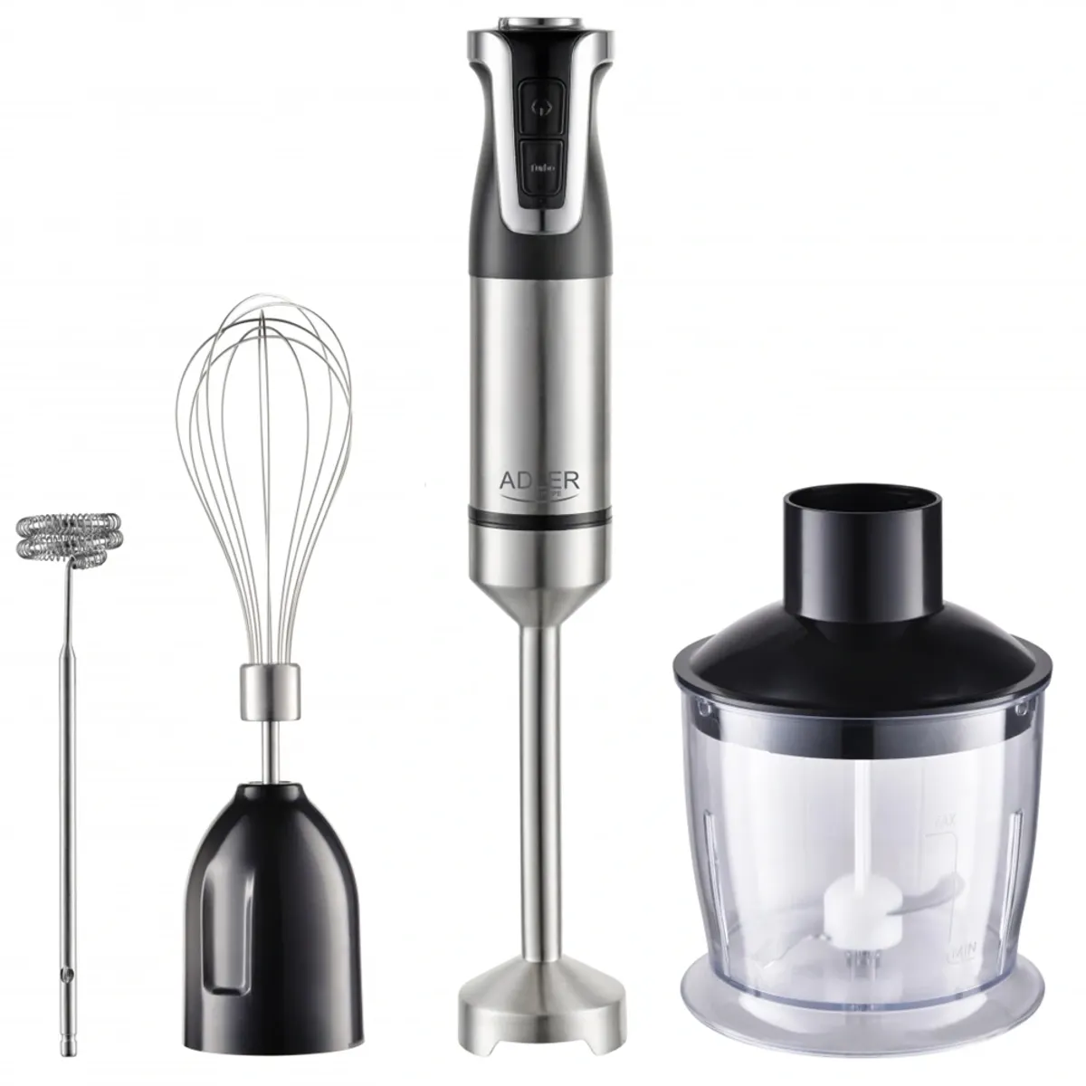 Adler AD4627 Botmixer szett 1800W max turbo 4 rozsdamentes pengék 600ml tartály 700ml mérőpohár rozsdamentes keverő és habverő tejhabosító feltét #2