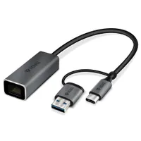 Yenkee YTC 013 hálózati adapter USB-C USB-A 1 Gbps RJ-45 alumínium plug and play RTL8153