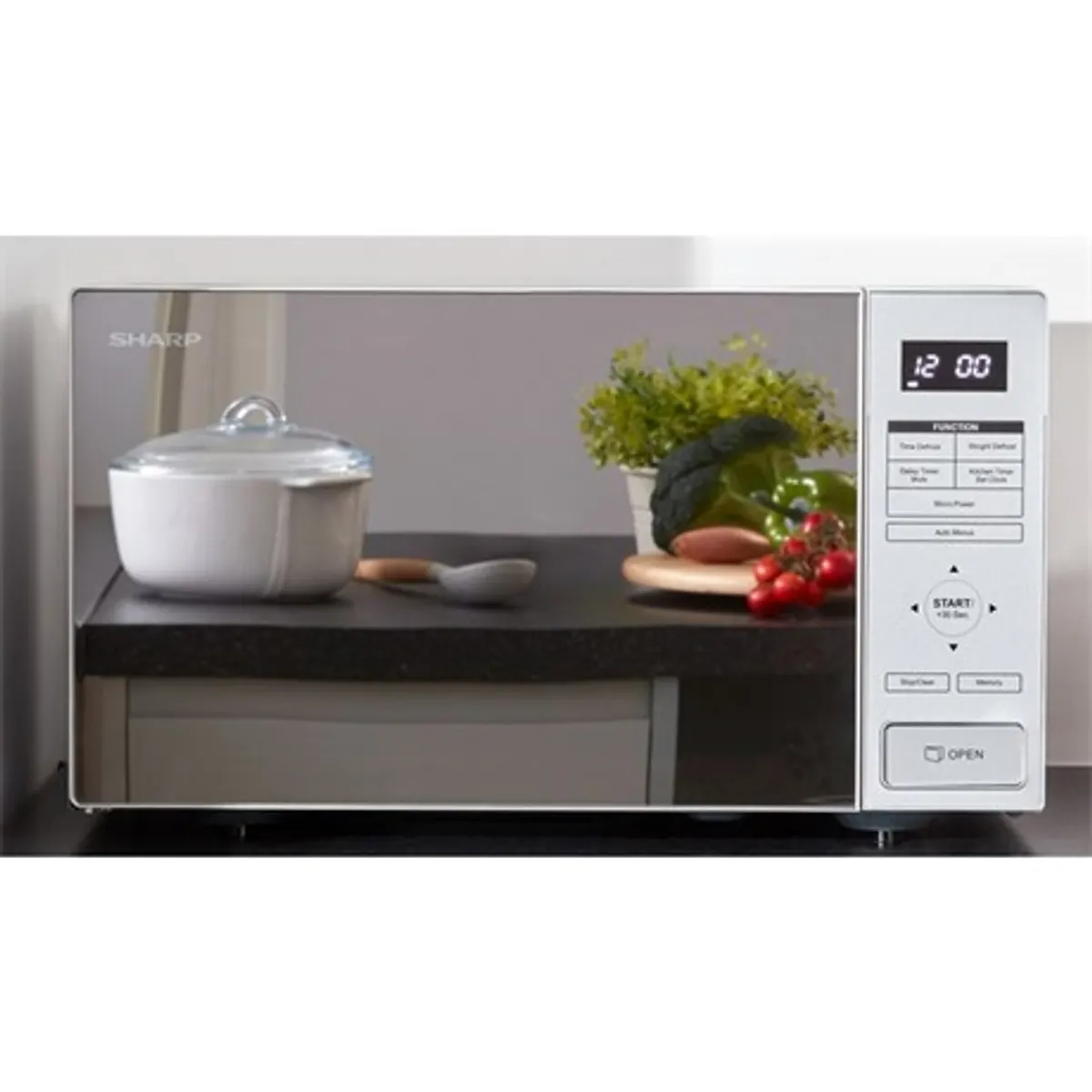 Sharp RBS232TM mikrohullámú sütő 23 l 900 W 27 cm forgótányér érintőképernyő automatikus programok időzítő #1
