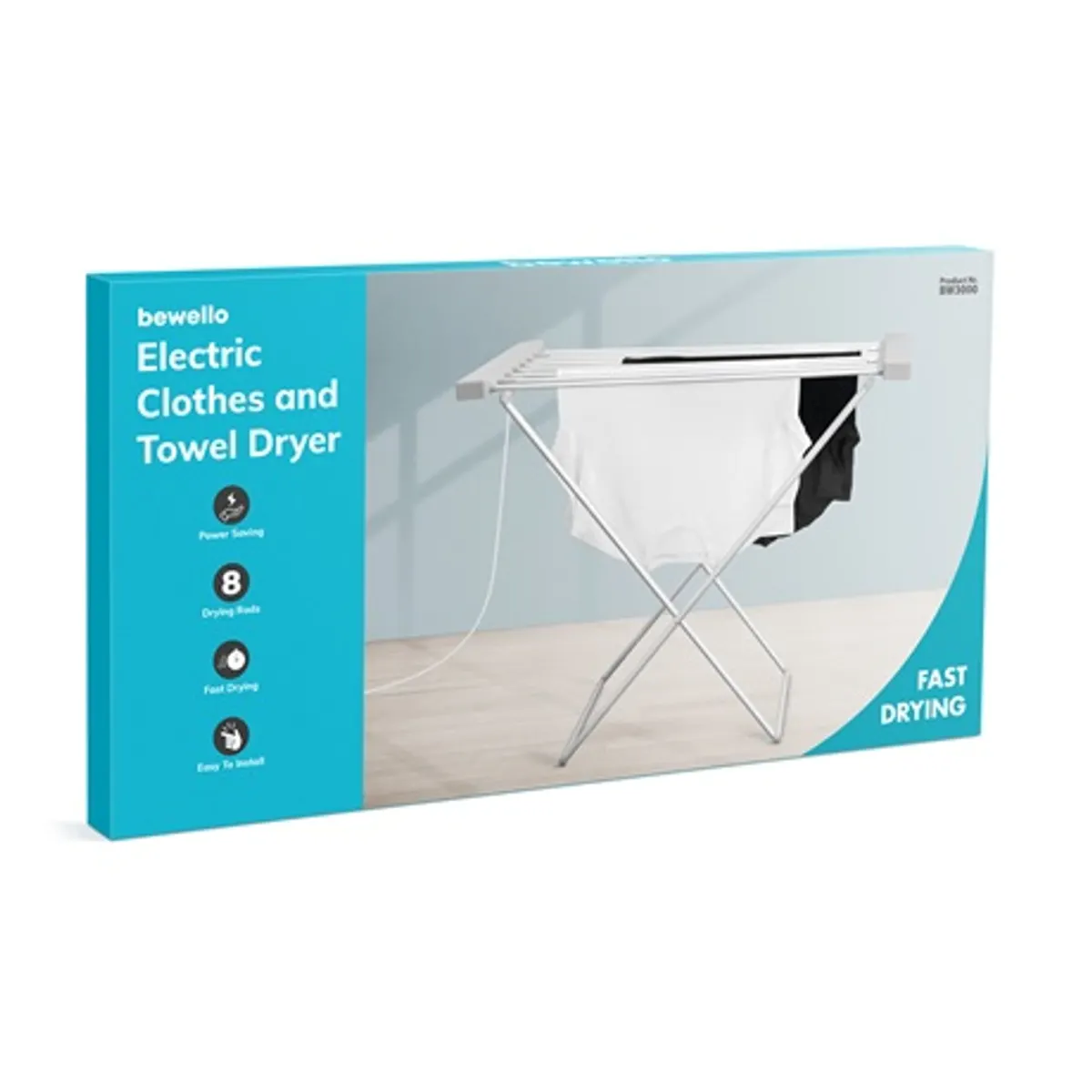Bewello BW3000 ruhaszárító elektromos összecsukható 8 db szárítórúd 230 V 100 W 94 x 50 x 74 cm szürke #3