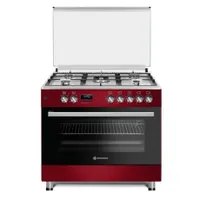 Novacook F9S50E6 RD Tűzhely kombinált 90 cm szabadonálló 4 gázrózsa és 1 wok égőfej légkeveréses sütő 110 L meggypiros #1