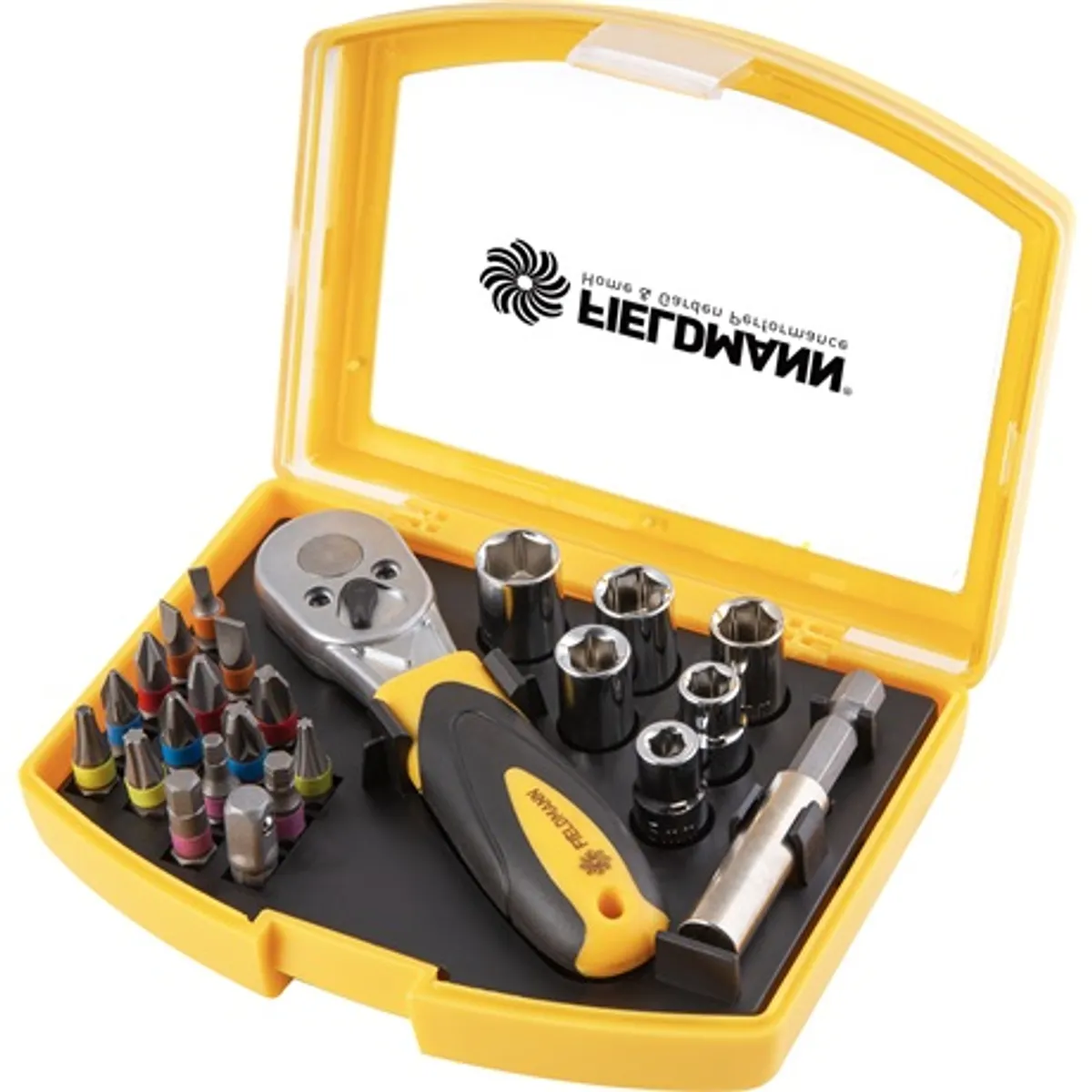 FIELDMANN FDS 1018-23R Csavarhúzó készlet 23 részes 15 bitfej H3-H6 SL3-SL6 PZ1-PZ2 PH2-PH3 T10-T15 6 db ¼-es dugókulcs hosszú élettartam #1