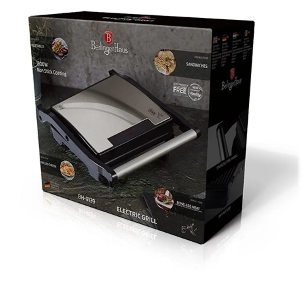 Berlinger Haus BH/9139 Black Silver Collection elektromos grill 1500 W tapadásmentes titán bevonatú lemez 25,4x17,8 cm #3