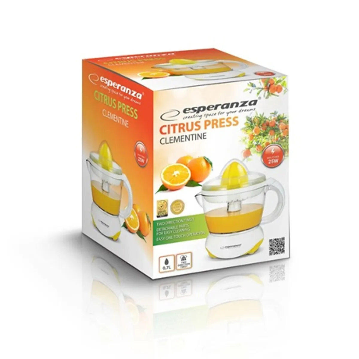 Esperanza EKJ001Y Clementine citromfacsaró 25 W 0.7 L gyümölcshús leválasztó kétirányú kúpforgatás légyűjtő edény #2