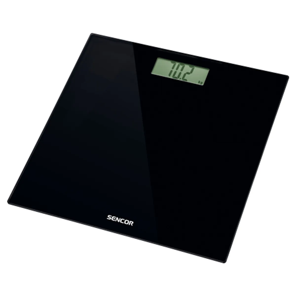 Sencor SBS2300BK digitális személymérleg fekete 150 kg 100 g Auto-On Auto-Off nagy LCD 74x28 mm 4 szenzor üvegfelület kg és lb #1