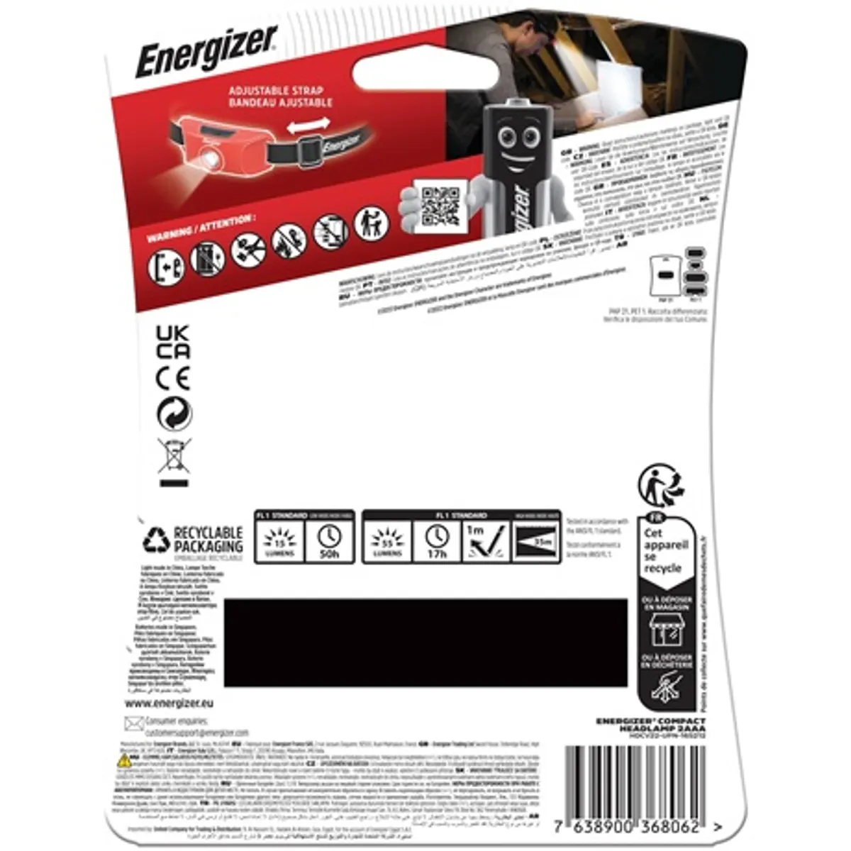 Energizer COMPACT 1LED + 2XAAA FEJLÁMPA 2AAA elemet tartalmaz, Módok: 2, Lumen: 55/15, Sugárzás távolsága: 35m #2