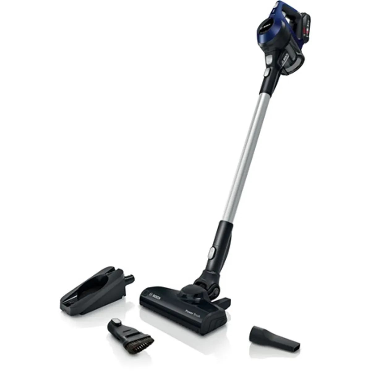 Bosch BCS611P4A Unlimited Serie6 éjkék vezeték nélküli álló porszívó 18 V 30 perc üzemidő, motoros szívófej, 2in1 kárpitszívó és bútorkefe #1