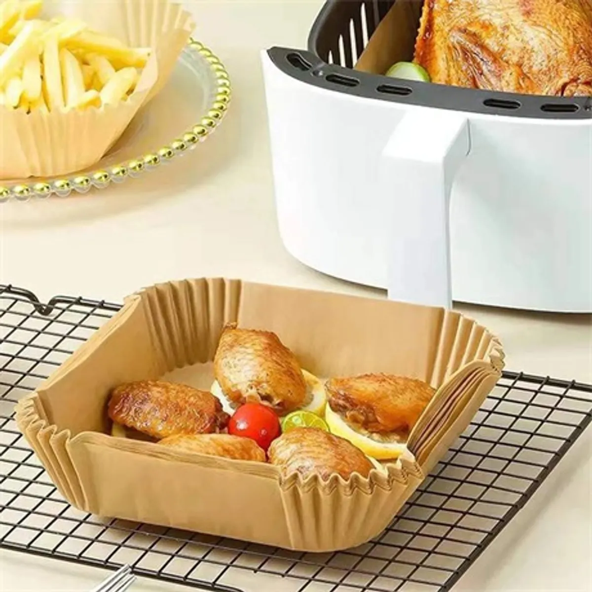 Bewello BW1020A Sütőpapír Airfryer 20x20 cm olajmentes 40 gsm 50 db hőálló 220C #5