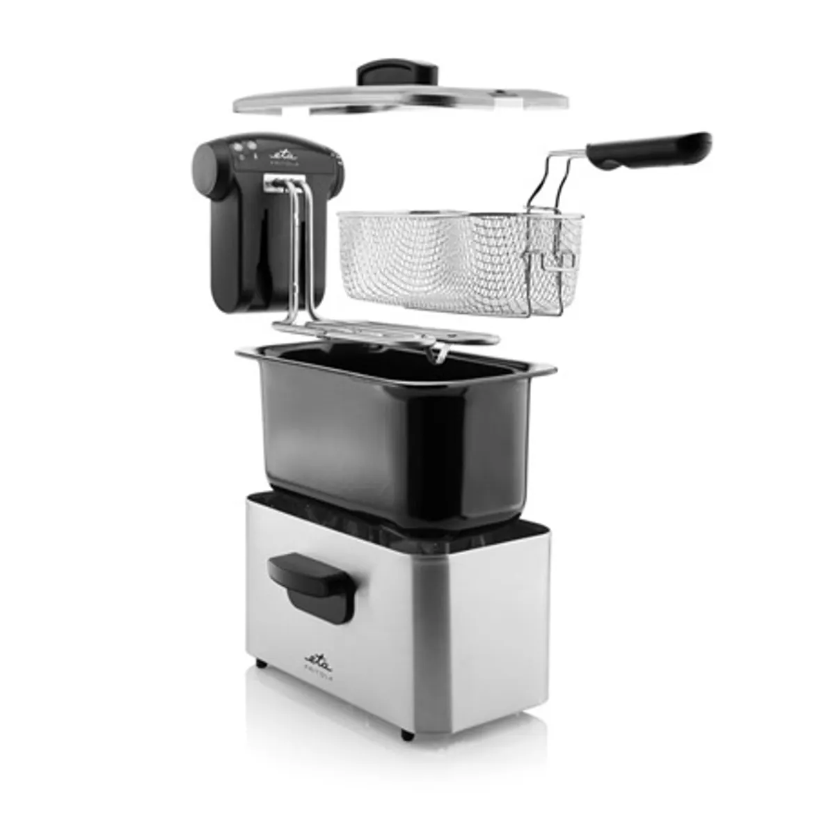 Eta 317290000 olajsütő rozsdamentes 3 literes zománc edény állítható kosár 150-190 °C 2000 W easy clean funkció csúszásmentes lábak #7