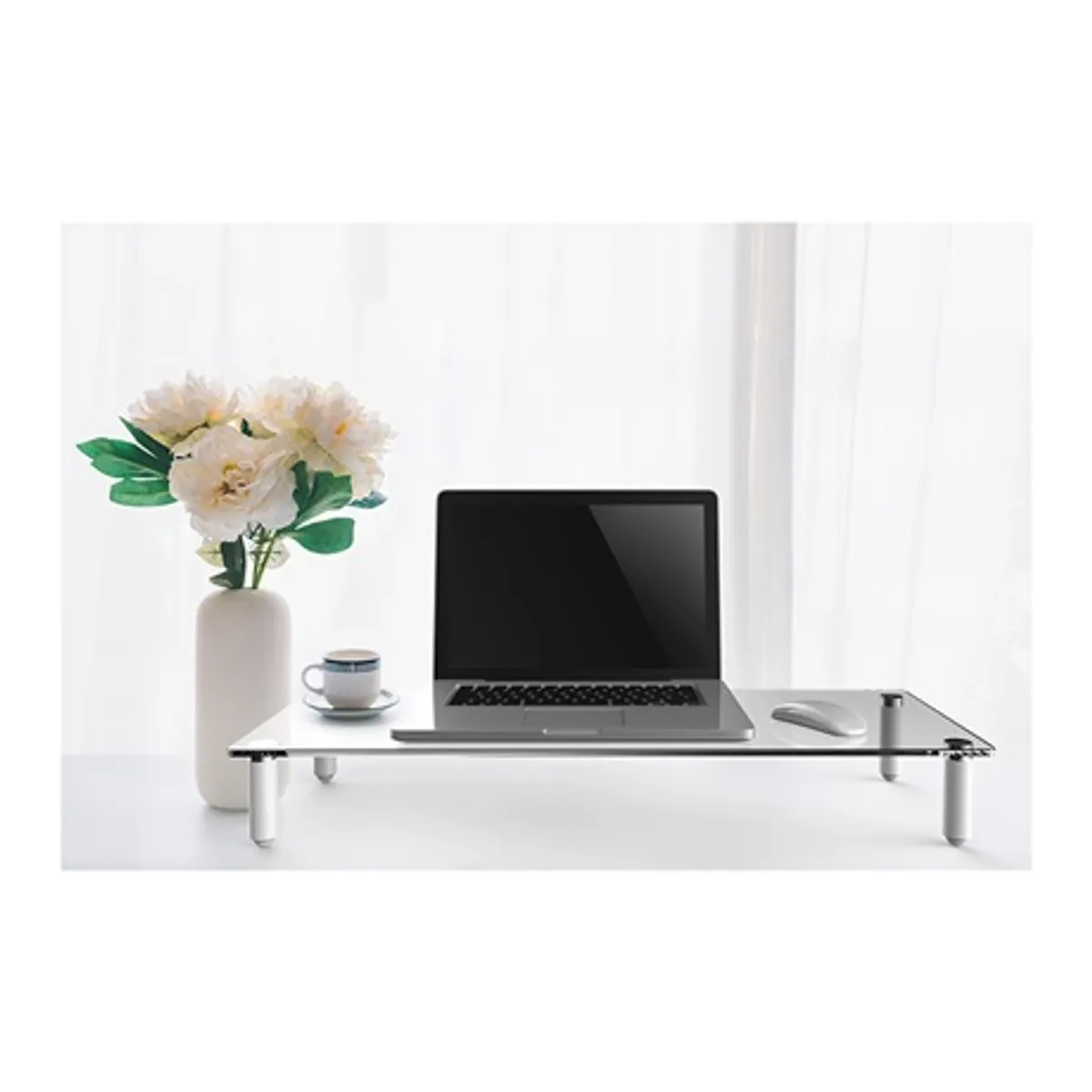 Stell SOS 5010 monitor állvány üveg edzett 5 mm, szerszám nélküli összeszerelés, csúszásgátló alátétek, teherbírás 20 kg, acél és üveg #10