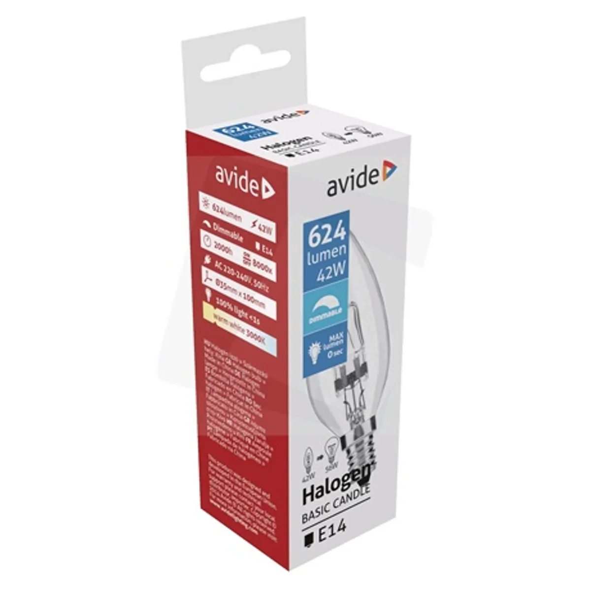 Avide AHC14WW-42W halogén gyertya 42W e14 3000 K 624 lm 360 fok 220-240 V 2000 h fényerő-szabályozható g #1