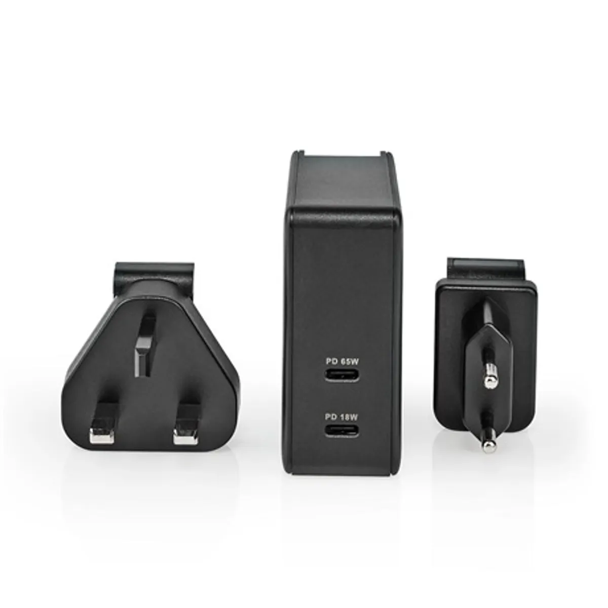 Nedis WCPD65W110BK fali töltő PD3.0 65W 2x USB-C automatikus feszültség kiválasztás EU UK csatlakozóval #1