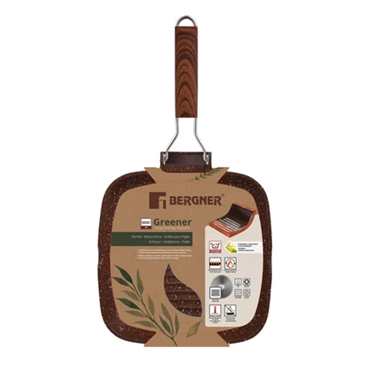 Bergner BG-35445-GR grill serpenyő öntött alumínium, márvány bevonat, tapadásmentes, hőálló nyél, 24 cm #1