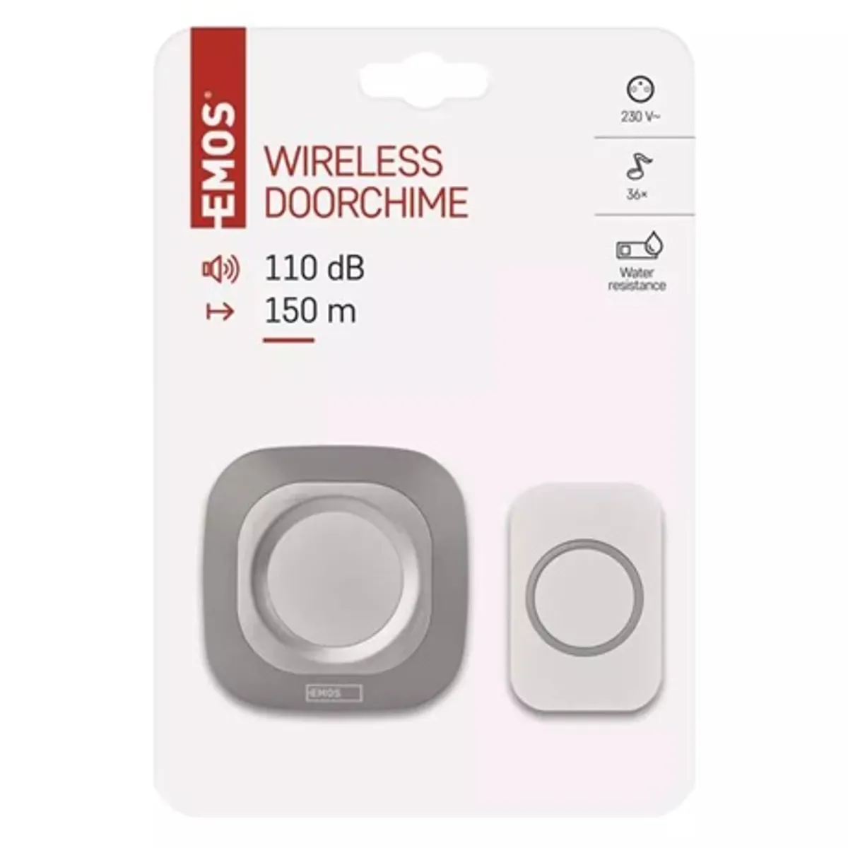 Emos P5733S vezeték nélküli csengő 433 MHz 110 dB 36 dallam 150 m IP44 #5