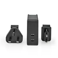 Nedis WCPD65W110BK fali töltő PD3.0 65W 2x USB-C automatikus feszültség kiválasztás EU UK csatlakozóval #1