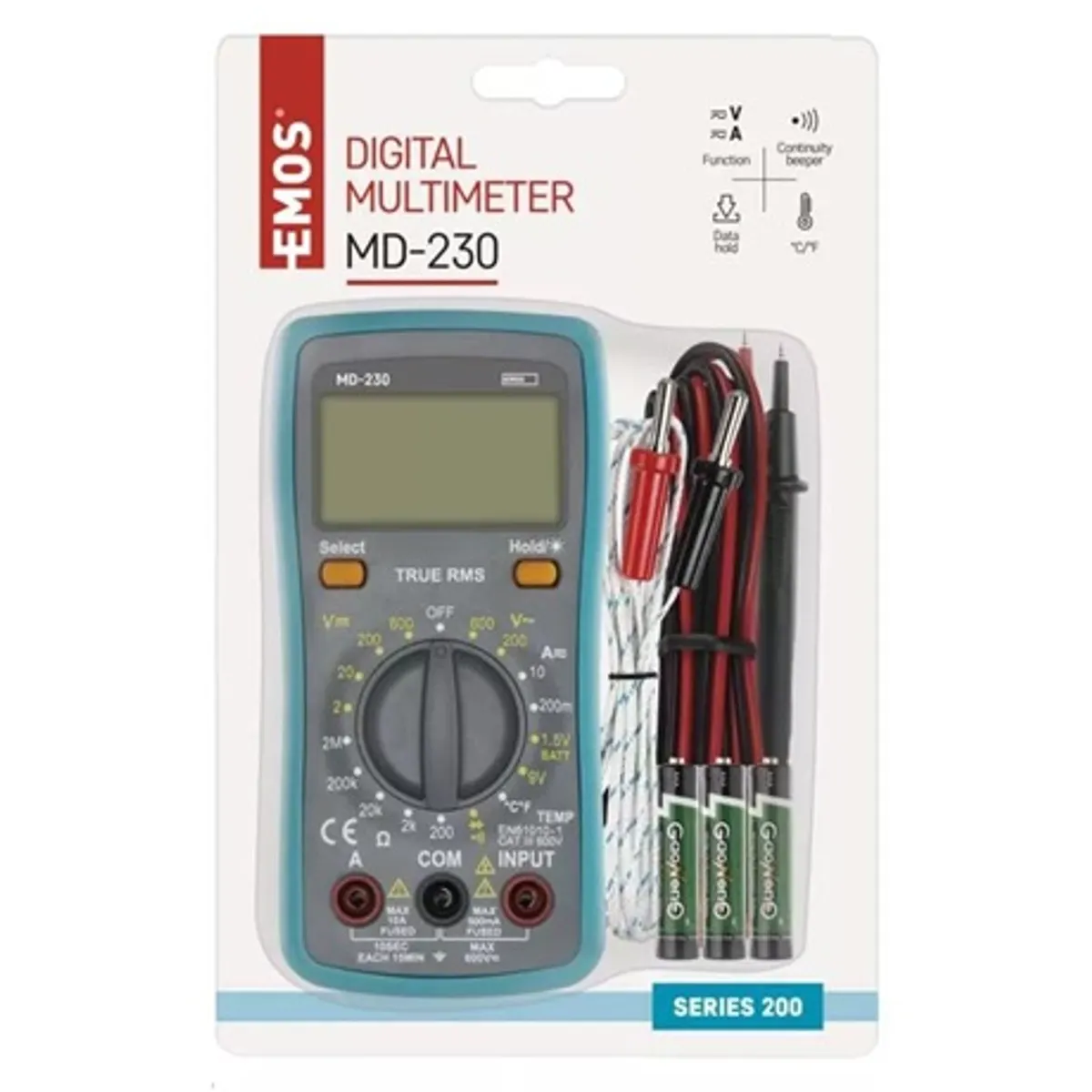 Emos M0230 MD-230 digitális multiméter AC 200-600 V DC 2-600 V 200 mA-10 A 200 ohm-2 Mohm 3,5 számjegy kijelző háttérvilágítás #6