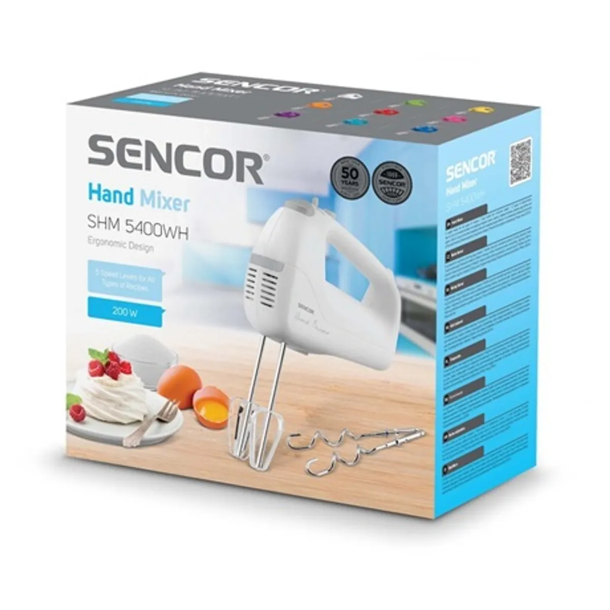 Sencor SHM 5400WH Kézi mixer 200 W 5 fokozat Turbo rozsdamentes acél habverő és dagasztószár #8