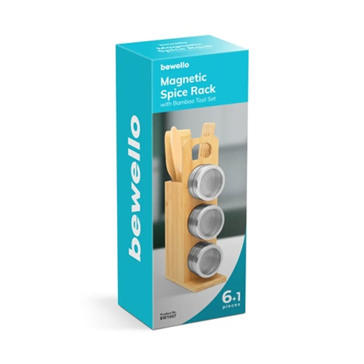 Bewello BW1007 mágneses fűszertartó készlet bambusz állvánnyal 3 db rozsdamentes acél fűszertartó #4