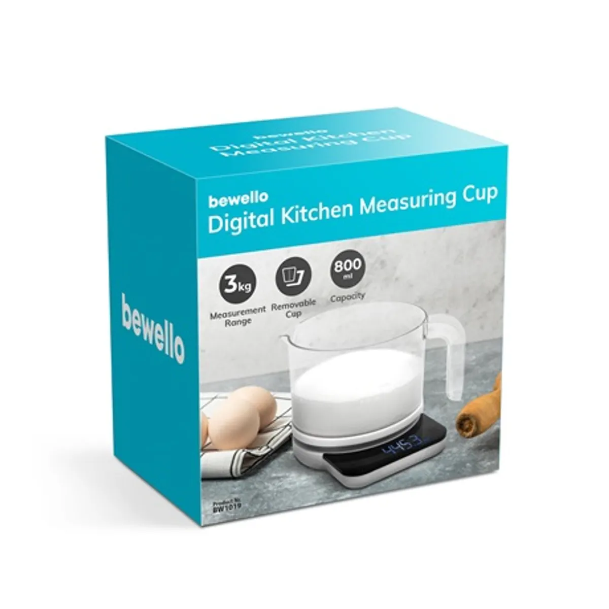 Bewello BW1019 digitális mérőkancsó 800 ml és 3 kg 0,1 g tárazás kivehető kancsórész g lb oz ml műanyag #3