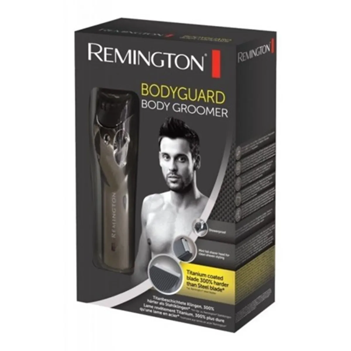 Remington BHT2000A bodyguard testszőrzet igazító titán bevonatú vágóél önélező 5 hosszbeállítás 3 5 7 8 12 mm cserélhető vágófej vezetőfésű vízálló #5