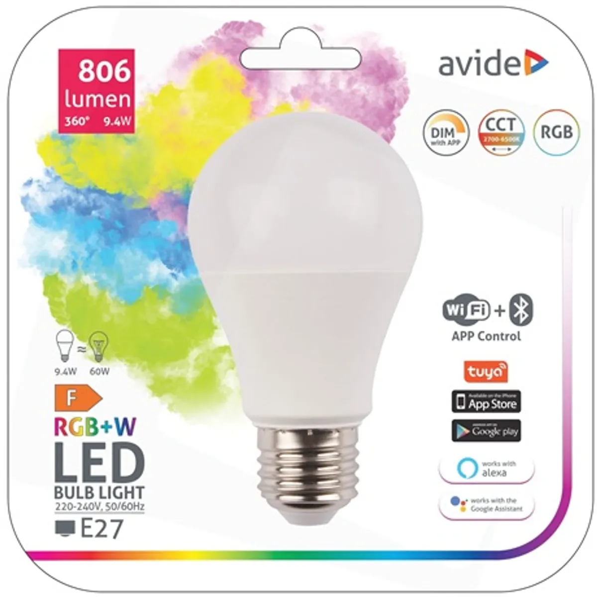 Avide ASG27RGBW-9.4W-WIBLE LED Globe A60 RGBW E27 9.4W 806 lm 220-240 V fényerő-szabályozható WiFi BLE #2