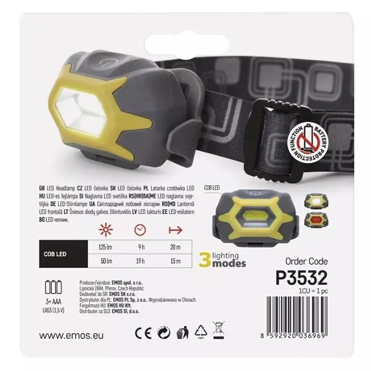 Emos P3532 COB LED fejlámpa 3W 125 lm 3×AAA IP44 120° 3 üzemmód #4