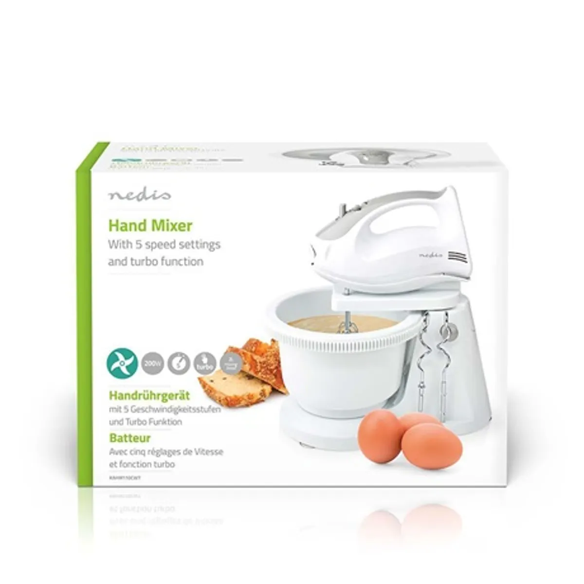Nedis KAHM110CWT tálas mixer fehér-szürke 200 W 5 sebesség turbó 2 literes keverőtál #8