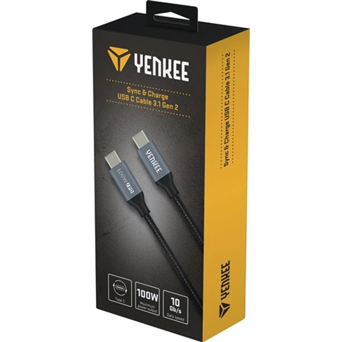 Yenkee YCU 323 BK USB-C 3.1 Gen 2 töltőkábel 1,5 m nylon fonat alumínium ház kétoldalú USB-C 10 Gbps 100 W #3