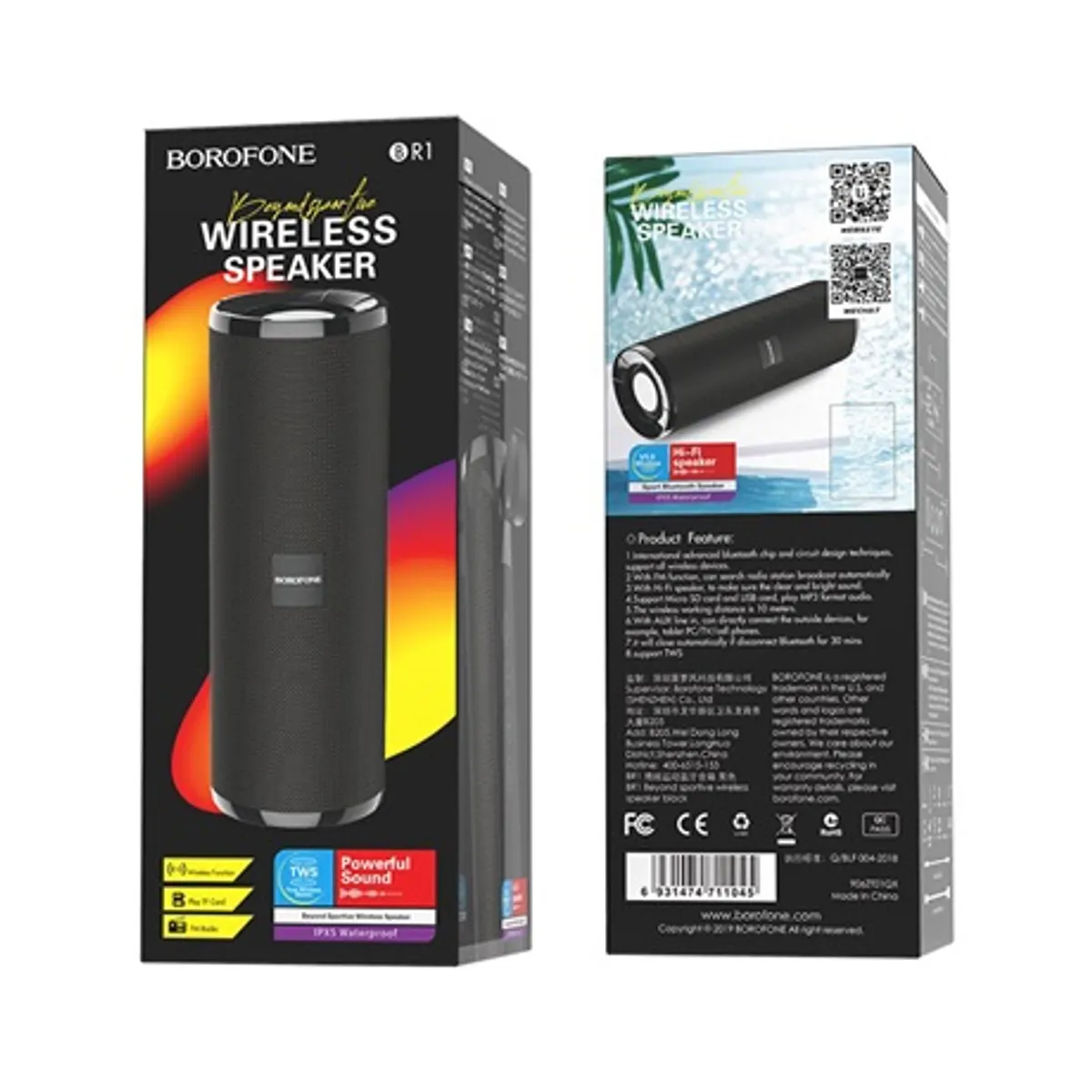 Borofone BR1 Beyond Bluetooth hangszóró 5W BT 5.0, 45mm, FM rádió, memóriakártya olvasó, hívásfogadás, AUX, 1200 mAh, fekete #2