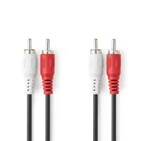 Nedis CAGL24200BK50 sztereo audio kábel, 2 X RCA dugó, hossz 5m, fekete