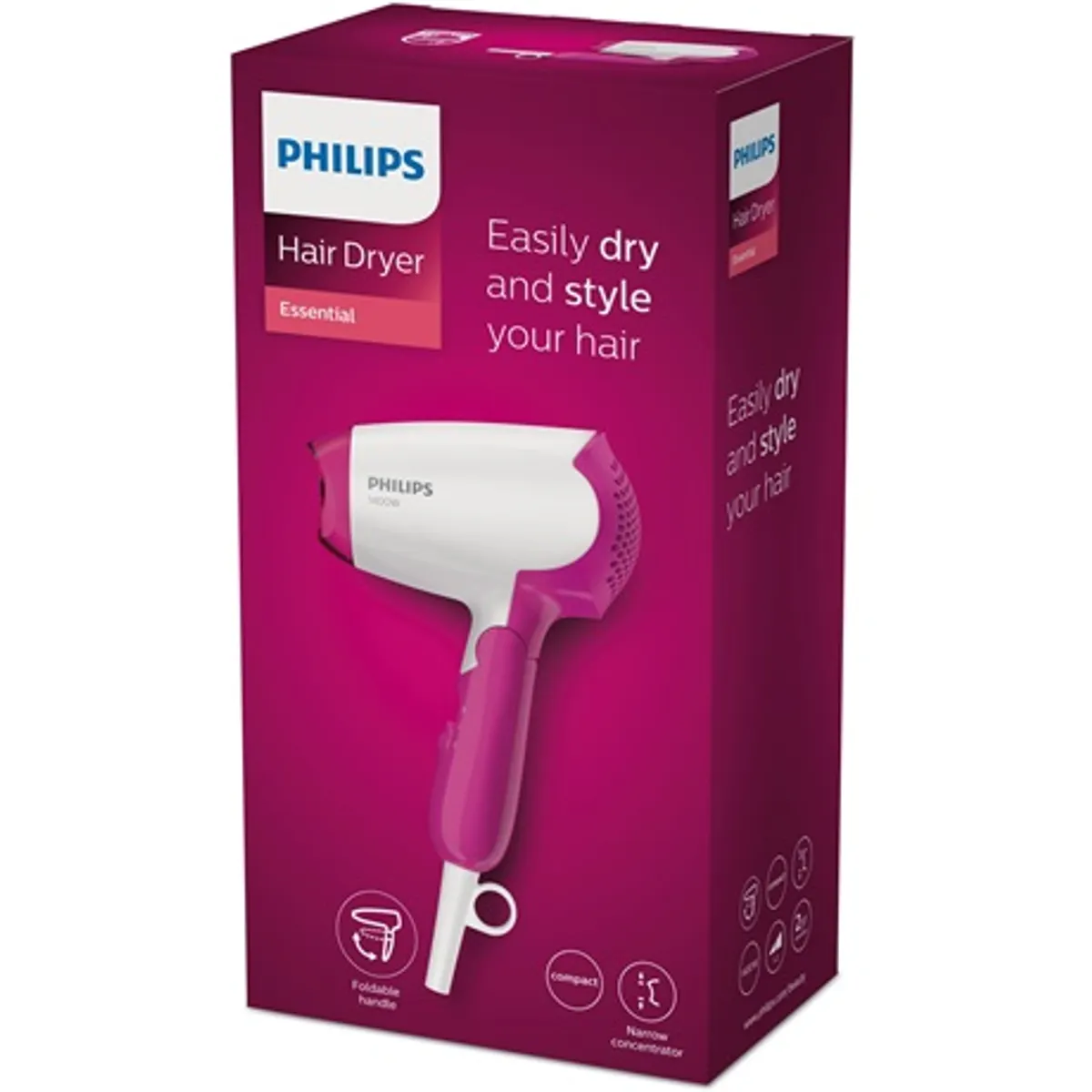 Philips BHD00300 DryCare Essential hajszárító 1400 W 2 sebesség behajtható fogantyú keskeny fúvócső kompakt kialakítás 1,8 m kábel #2