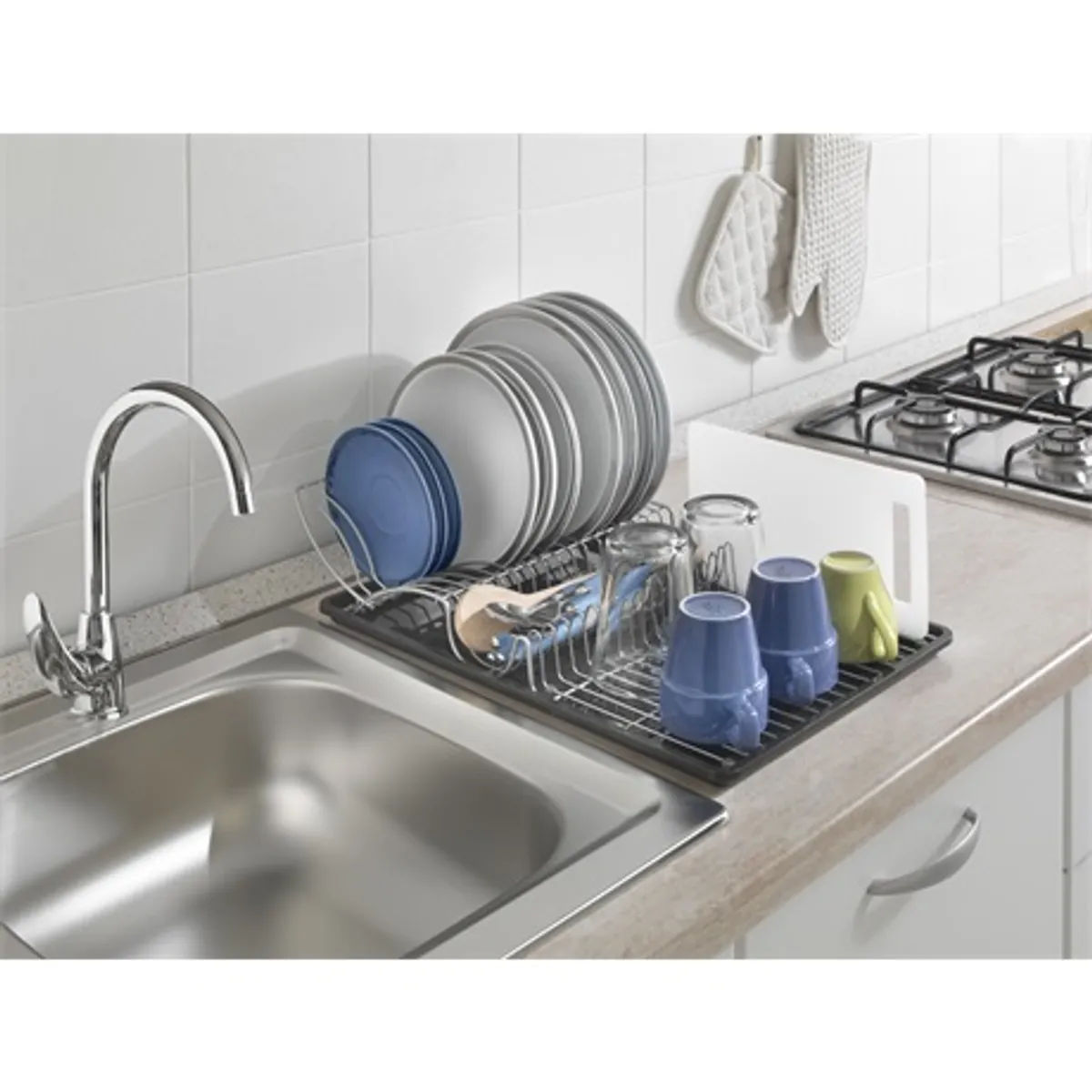 Metaltex MX325426 Wingtex edényszárító tálcával 50x31 cm matt ezüst polytherm bevonat oldalt lenyitható bővítő mosogatógépben tisztítható #2