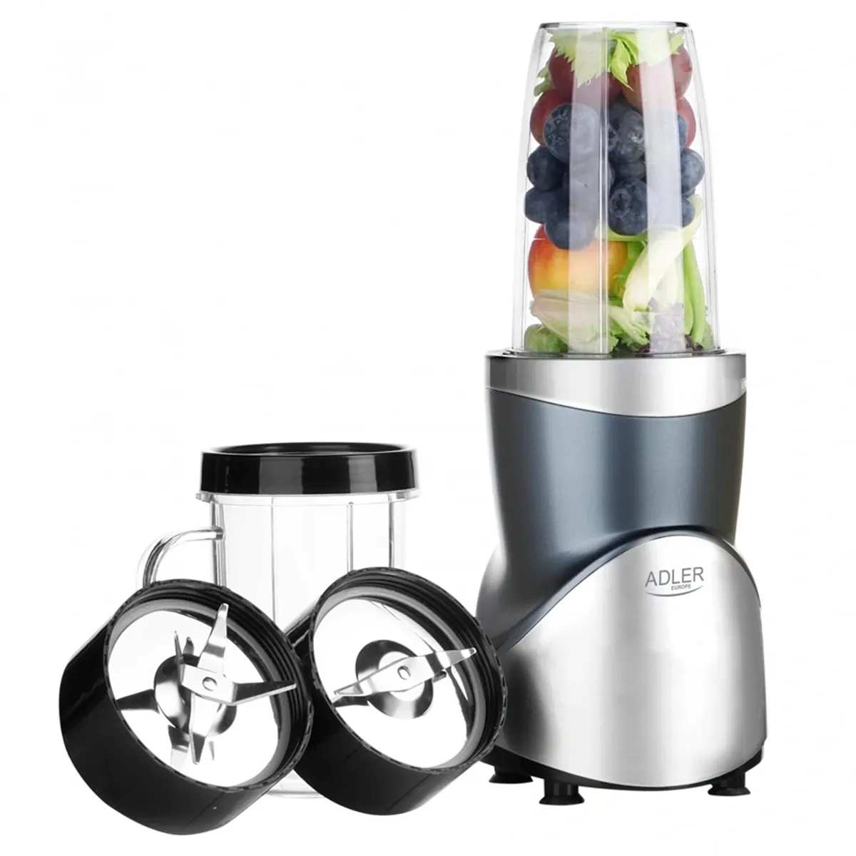 Adler AD4084 turmixgép 500W nominal 1200W max 4 pengés és 2 pengés rozsdamentes acél BPA mentes kulacs pulzáló védelem csúszásmentes talpak #1