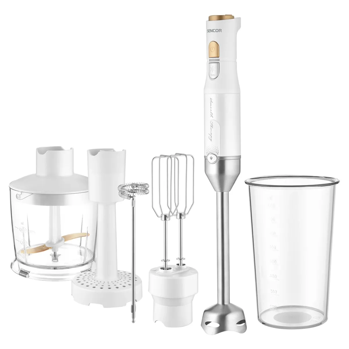 Sencor SHB 6441WH BOTMIXER 6 IN 1 1200 W 20 fokozat rozsdamentes acél pengék 800 ml keverőedény 500 ml aprítóedény tejhabosító fej krumplitörő #1