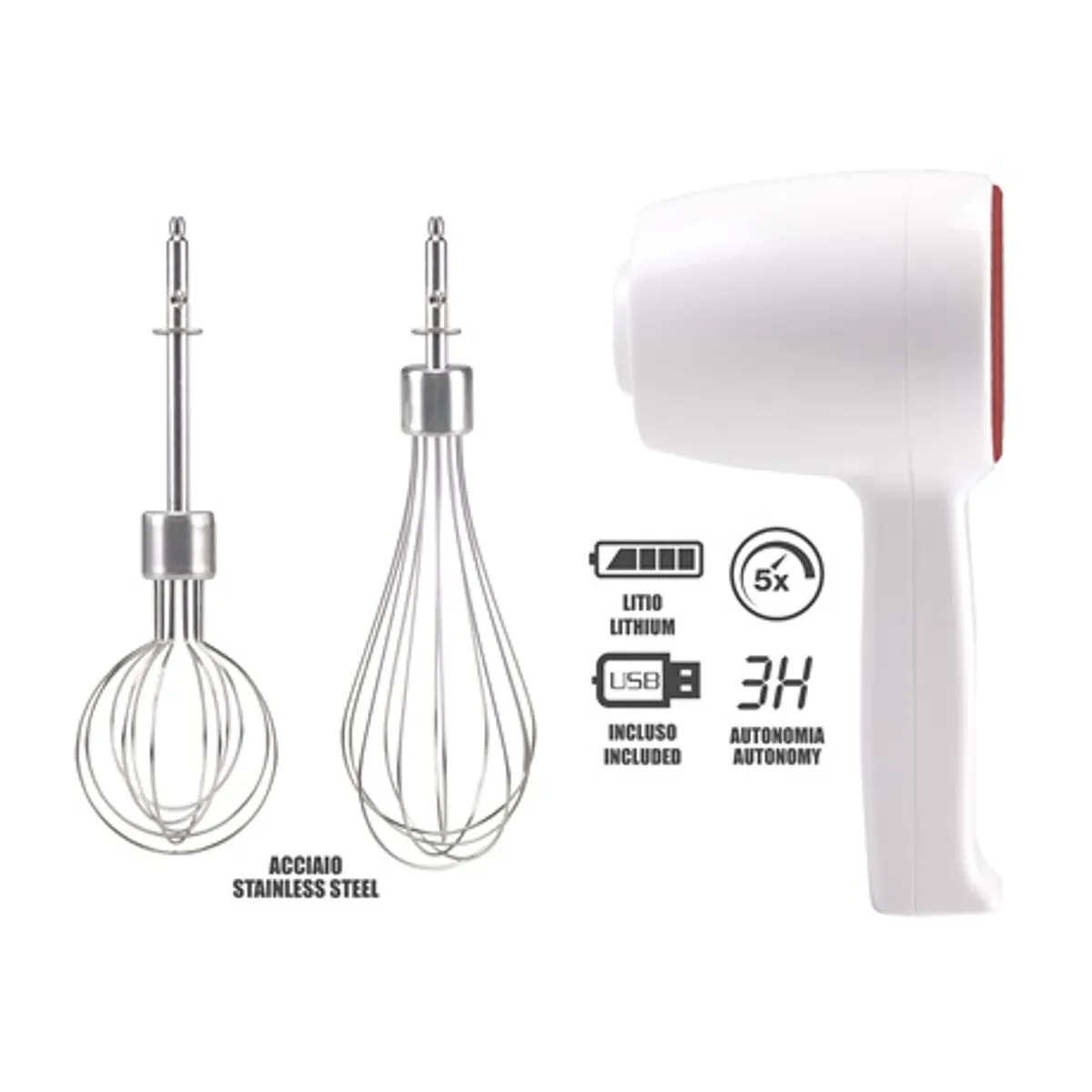 Beper P102SBA007 akkumulátoros kézi mixer 20 W 5 fokozat USB töltőkábel hagyományos habverő ballonos habverő #1