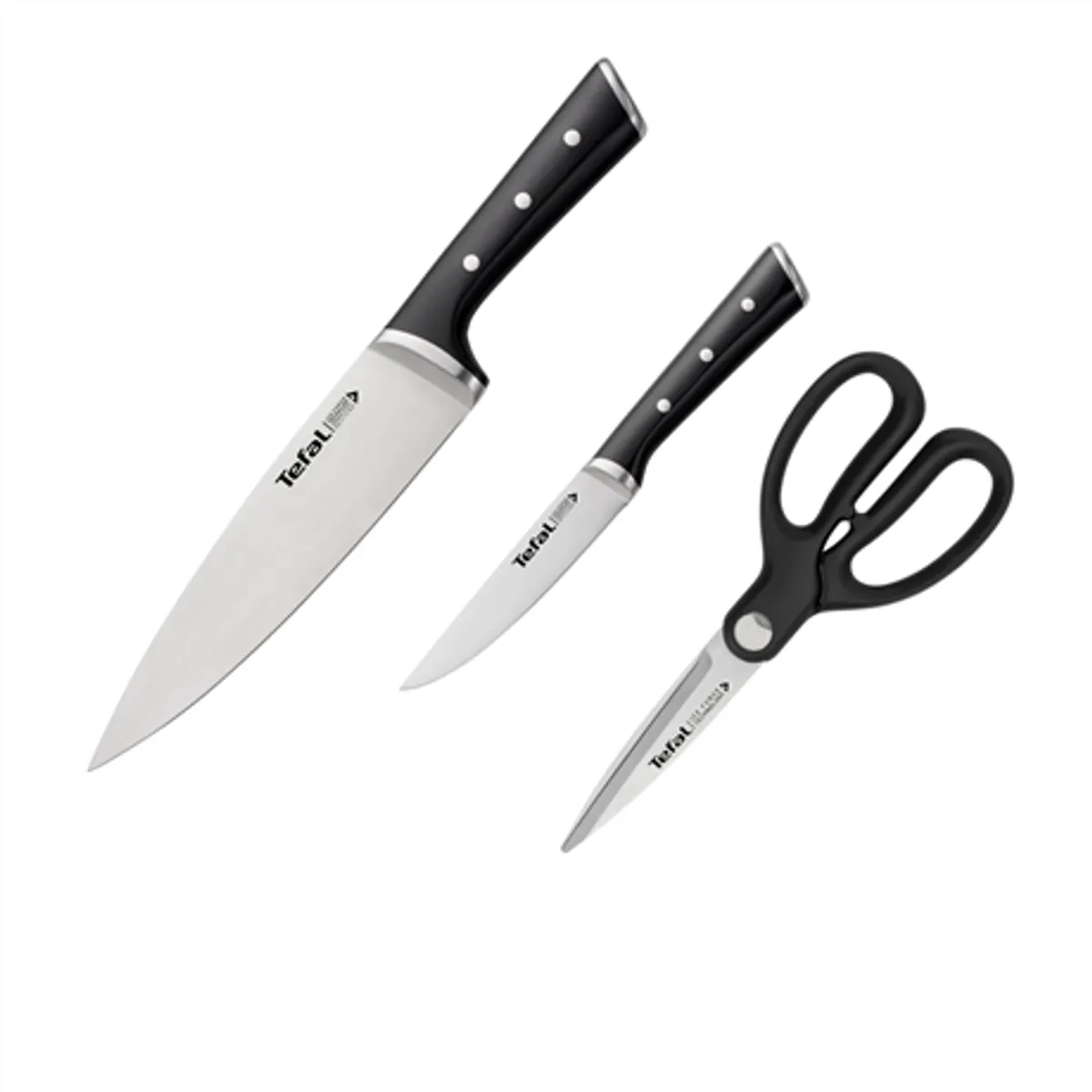 Tefal K232S355 Kés készlet 3 részes rozsdamentes acélból 20 cm séfkés 11 cm konyhai kés olló #2