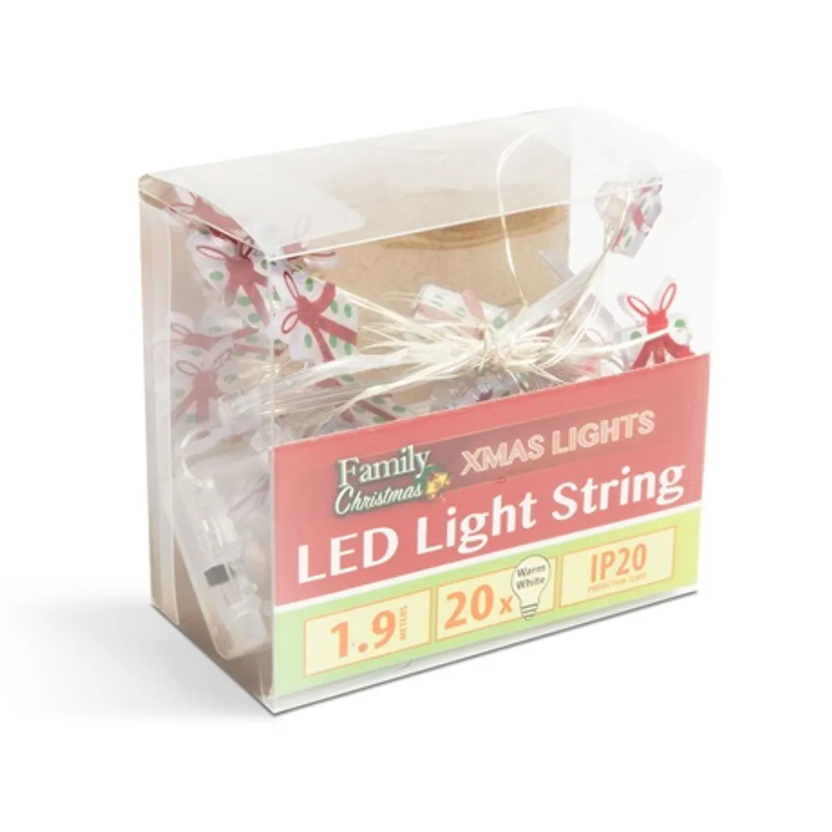 Family Christmas 58928 LED fényfüzér ajándék 20 LED 1,9 m melegfehér elemes 2 x AA #2