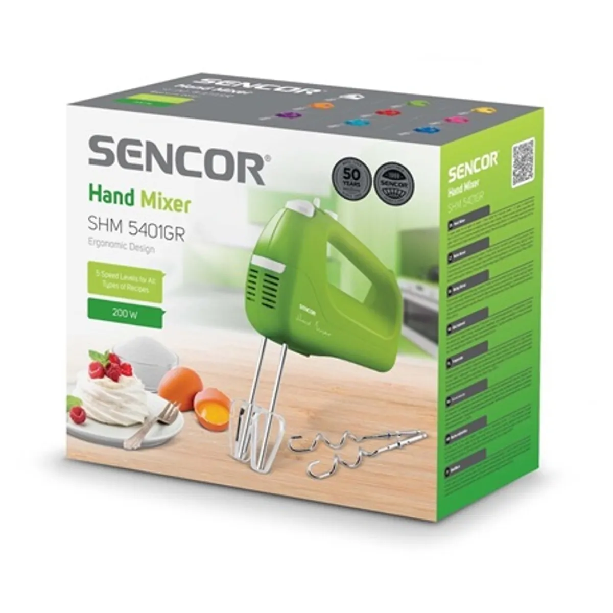 Sencor SHM 5401GR kézi mixer 200 W, 5 fokozat, turbo, rozsdamentes acél habverő és dagasztókar #8