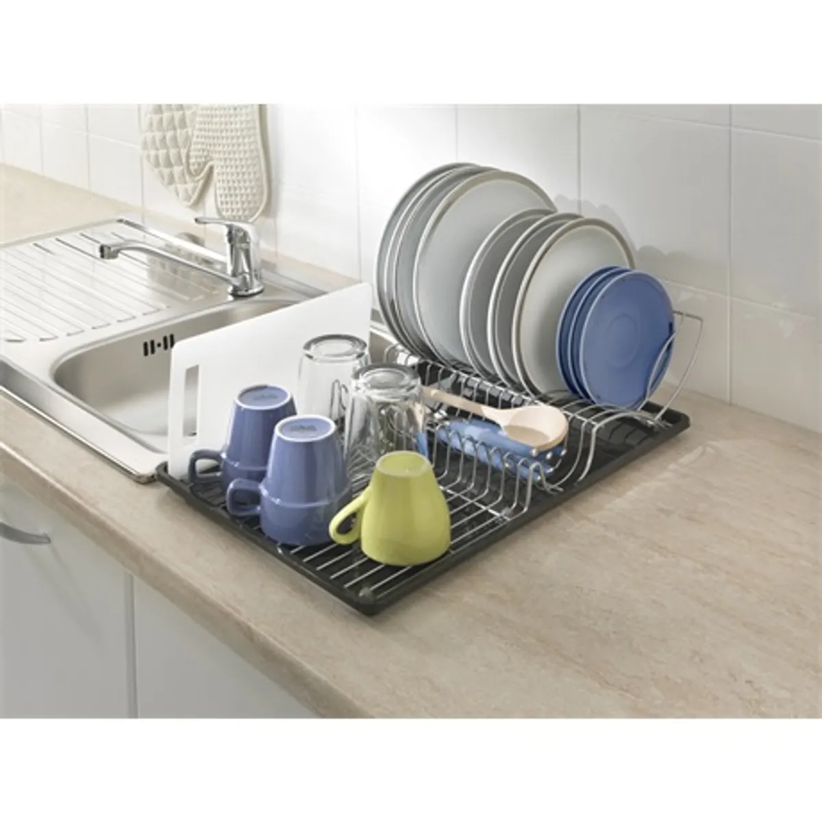 Metaltex MX325426 Wingtex edényszárító tálcával 50x31 cm matt ezüst polytherm bevonat oldalt lenyitható bővítő mosogatógépben tisztítható #3