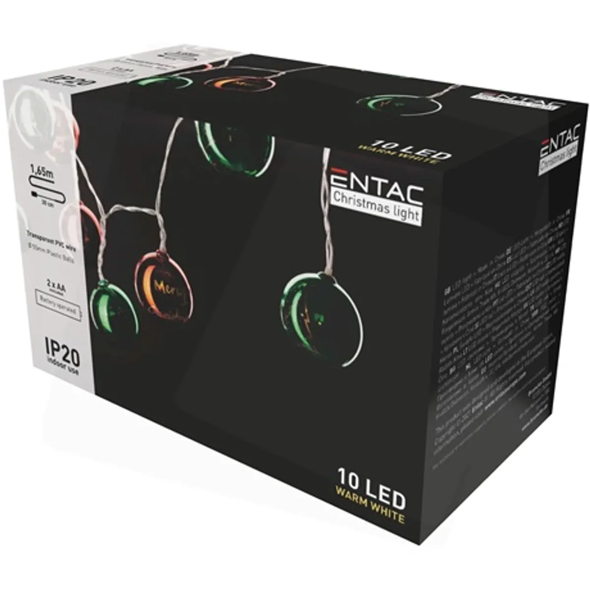 Entac ECL-CCBD-10WW karácsonyi gömb füzér 10 LED WW 1,65 m #2