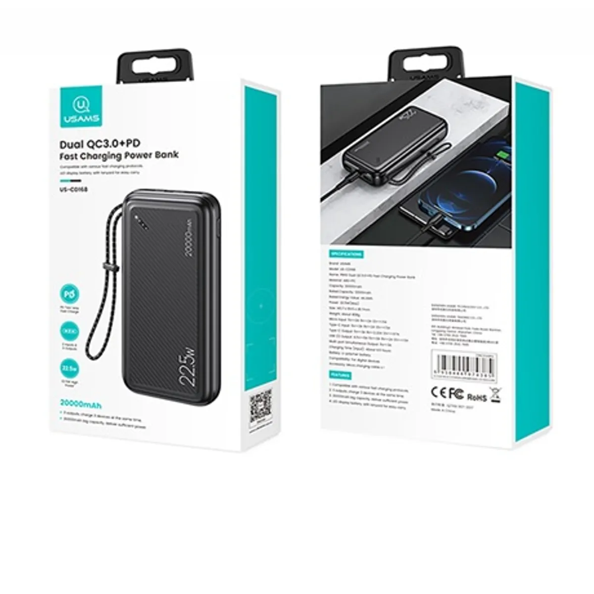Usams 20KCD16801 powerbank 20000mAh PD 22,5W 2 USB-A 1 USB-C micro input #2