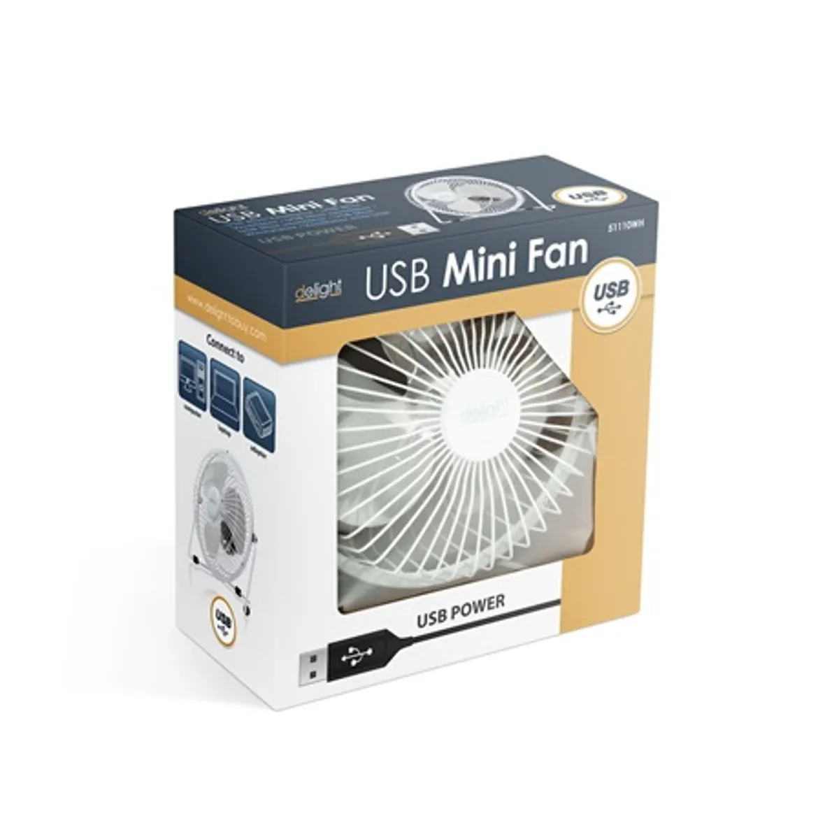 Delight 51110WH USB asztali ventilátor 18 cm 5V 1,75W fém lapát ketrec állítható dőlésszög körbeforgatható #5