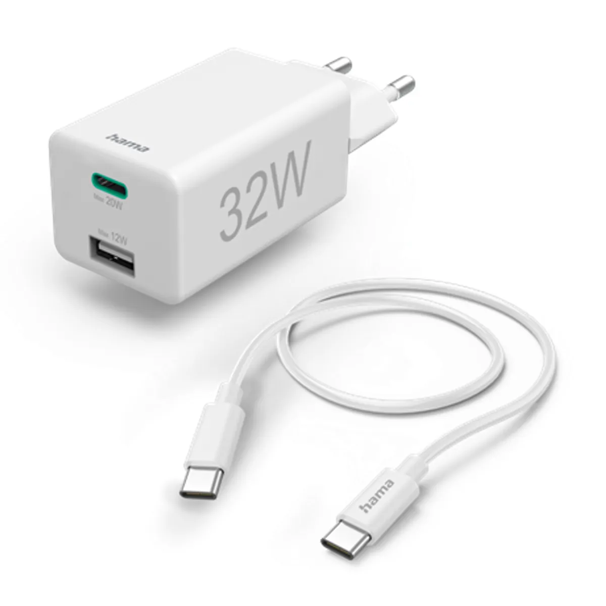 Hama 00201692 univerzális USB-C és USB-A töltő, 32 W, PD, QC 2.0 és 3.0, 1 m kábel, utazó töltőszett, fehér #1